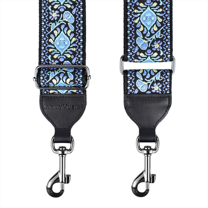 CLOUDMUSIC Purse Banjo Strap Guitar Strap For Handbag Purse Jacquard Woven With Leather Ends And Metal Clips(Blue Pattern) - Image 3